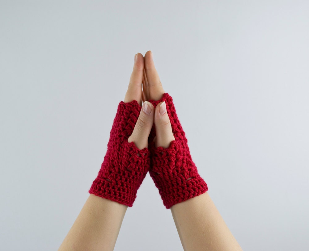 bike gloves crochet fingerless gloves - the menkar fantasy lace fingerless mittens in red fall fashion - merino wool