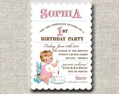 Invitation . Vintage First Birthday (GIRL) Collection . by Loralee Lewis
