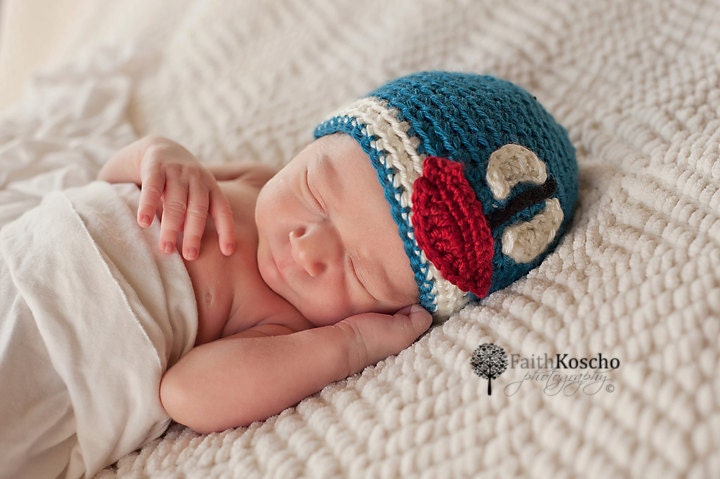 Nautical Baby Boy Hat with Sailboat Applique - Baby Sailboat Hat in Blue with White Stripe