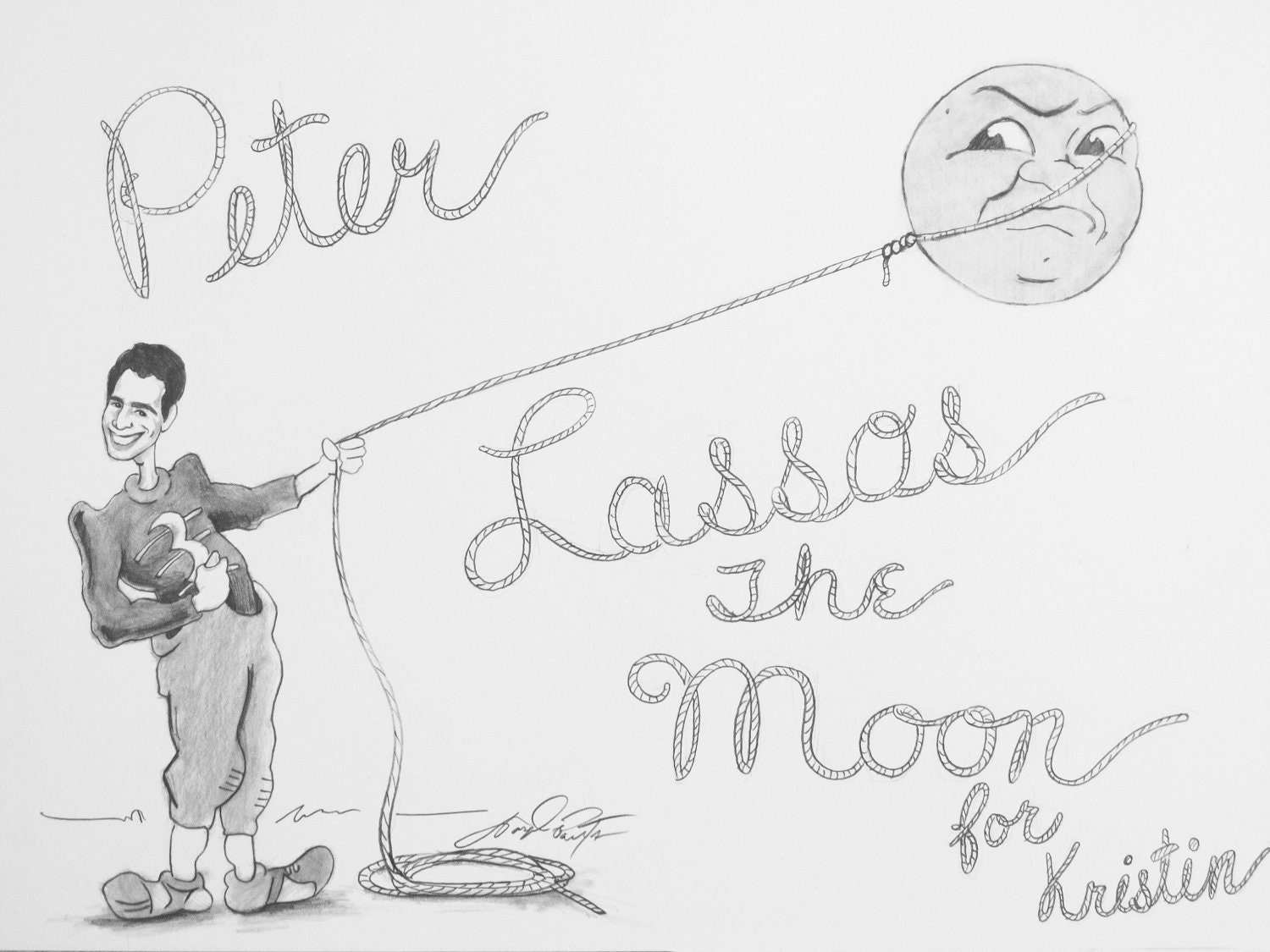 Custom PERSONALIZED Lasso the Moon Drawing Caricature from "Its a Wonderful LIfe" George Bailey with Your Photo Perfect GIFT Idea