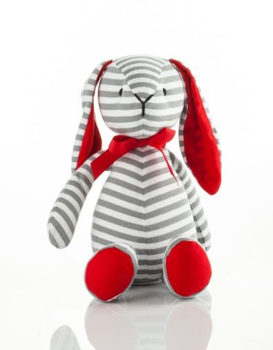 Bitbit The Rabbit Plush Toy in Grey Stripes and Red