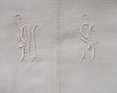 French Vintage Bed Sheet Monogrammed MS