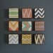 Art Block 5x5 Nine 9 Set Chevrons Triangles Zig Zags black orange blue green yellow 5x5 Geometric redtilestudio wood