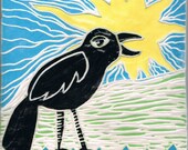 Carved Raven Crow Ceramic Tile
