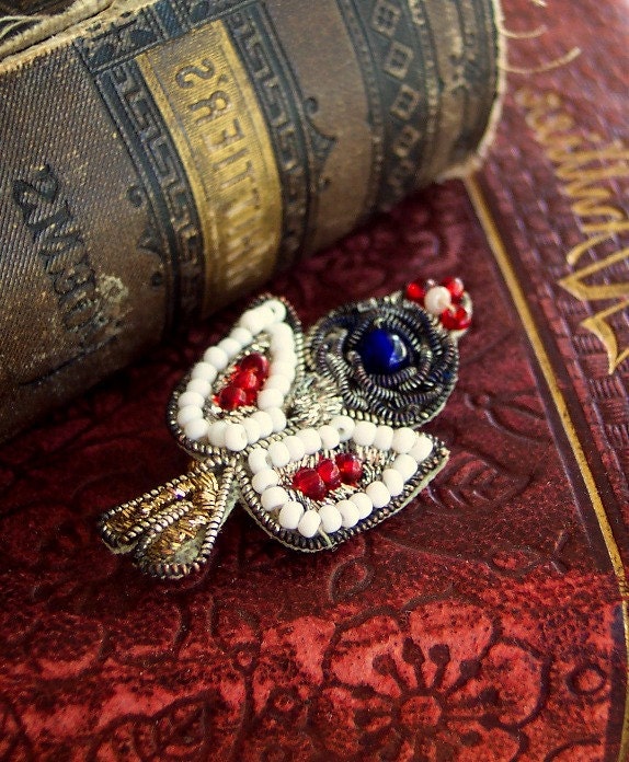 Vashti - Rich Renaissance Queen Indian Applique Pin with Gold and Silver Bullion Embroidery