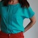 Silky Blouse / Basic T Shirt Style / Pleated Neon Turquoise / Vintage 80s / OSFM