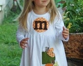 Fall Applique Dress - Toddler Dress or Girl's Dress- Personalized Dress with Three Pumpkin Appliques -Choose Dress Color and Sleeve Length