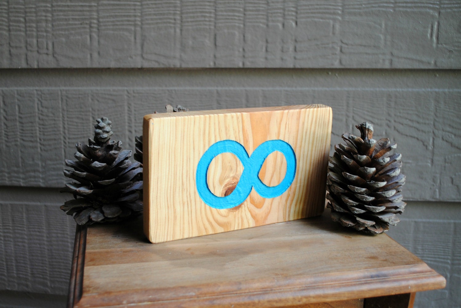 Infinity Carved Wood Sign - Hand Painted in Blue - Reclaimed Wood