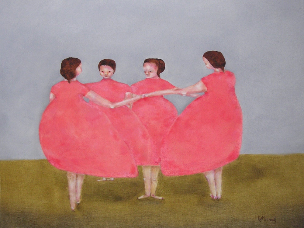 Women figure painting art print. Digital print of original oil painting. Mellon Sisters, family portrait