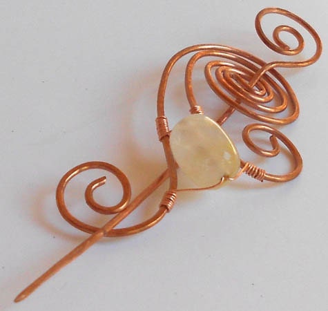 Copper Trumpet Lilly Scarf Pin with Barrel Citrine, LE, Art Deco Inspired