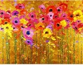 Spring greeting card colorful flower garden 5x7 inches, blank, multicolored