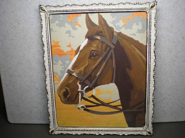 Vintage Mid Century Framed Horse Paint By Numbers Picture