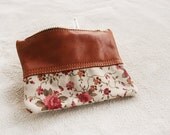 Idyllic Romance - Handmade upcycled  leather and fabric coin purse - TheDrifterLeather