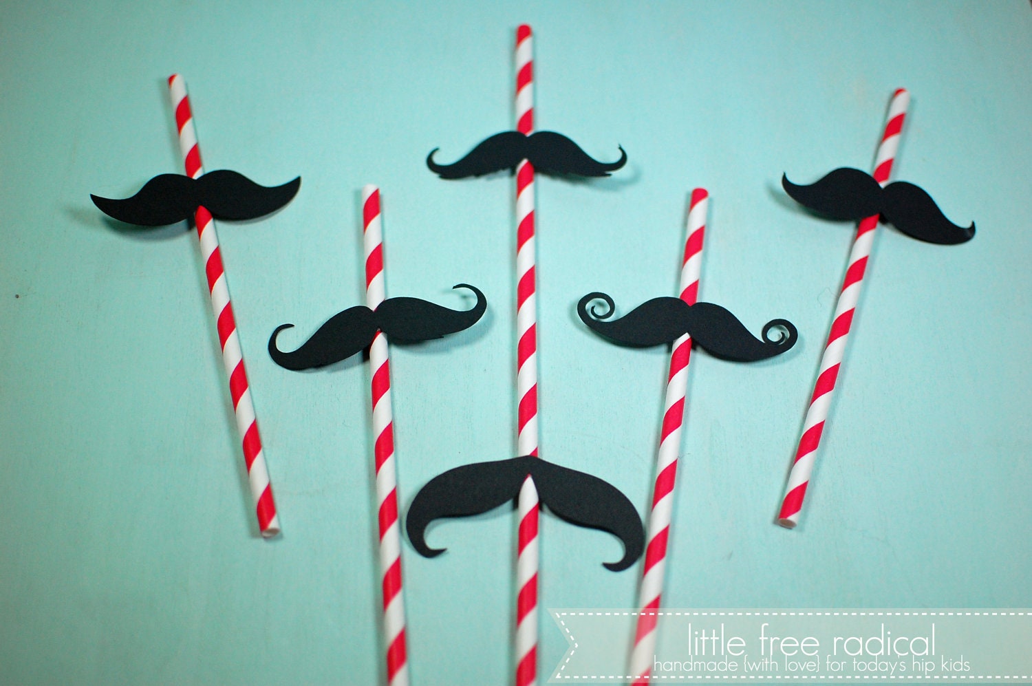 DIY Paper Mustache  & Retro Party Straws Kit - Makes 12 Straws - ADHESIVE INCLUDED