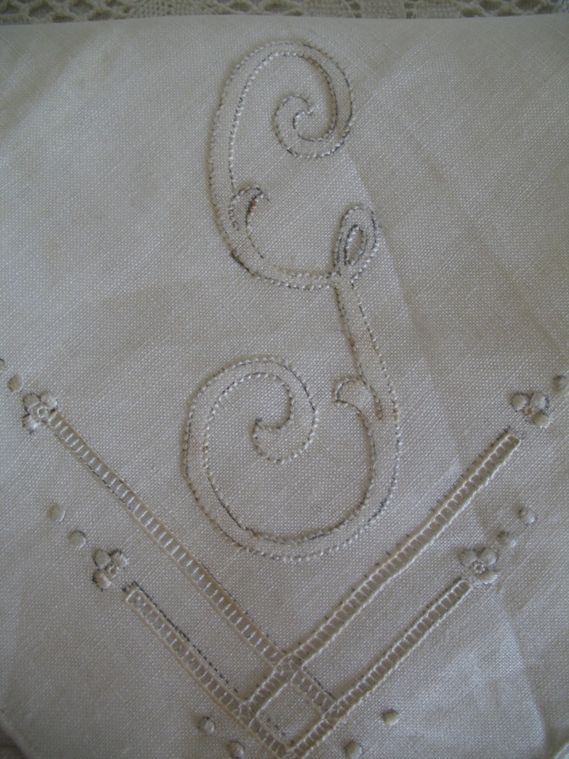 1930's Monogram Hankie-Letter g-Wedding Handkerchief