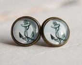 Anchor Earrings ... Nautical Boat Ship Vintage Illustration Stud Post Earrings