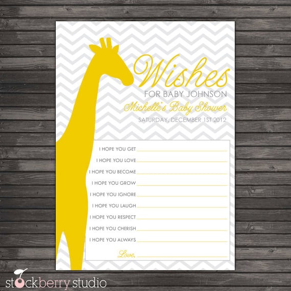 Chevron Giraffe Baby Shower Wishes for Baby Advice Printable Card - Yellow & Gray Il_570xn