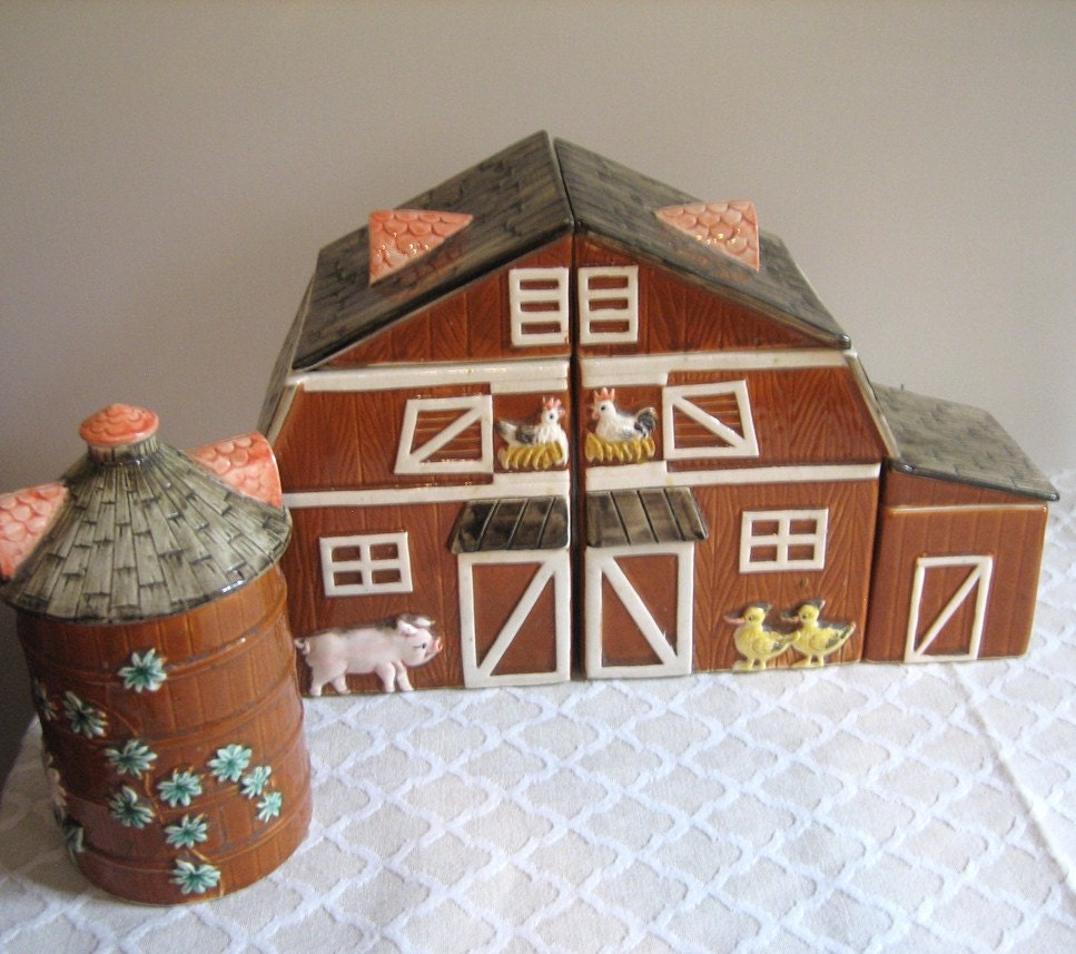 1979 Enesco Gentleman Farmer Canister Set Barn by SwanVintageFinds