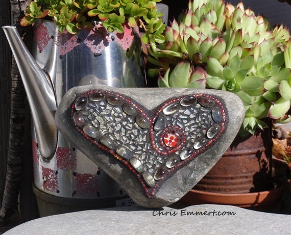 Silver with a little "Sparkle" Recycled Tempered Glass Heart /Garden Stone