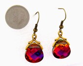 Red Crystal Earrings: Swarovski Volcano Blue Red Crystal Earrings, Antiqued Gold Ear Wires