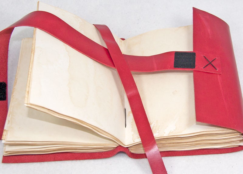 Red Leather Journal with Tea Stained Paper
