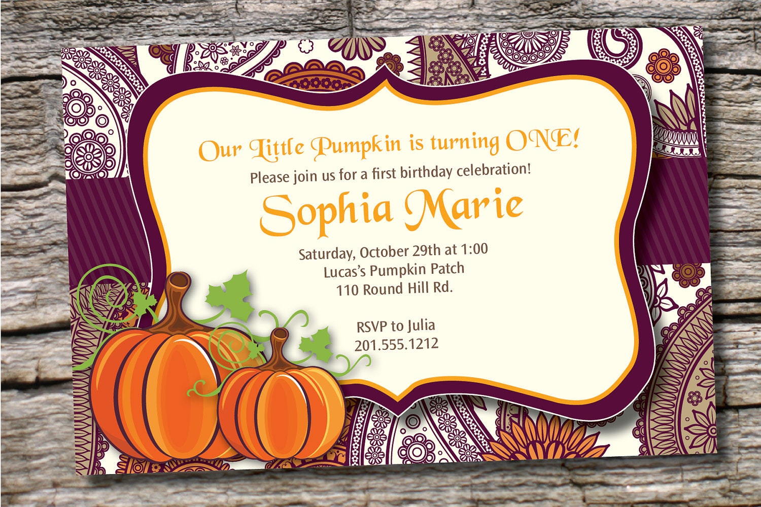LITTLE PUMPKIN Fall Paisley First Birthday Party Invitation Printable diy Customizable Il_570xn