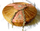 Antique Round 1920s Wicker Sewing Basket Lined with Quilted Pink Silk