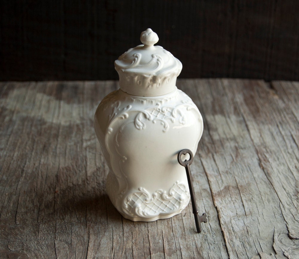Antique Victorian Apothecary Jar - White Ceramic Staffordshire Bottle