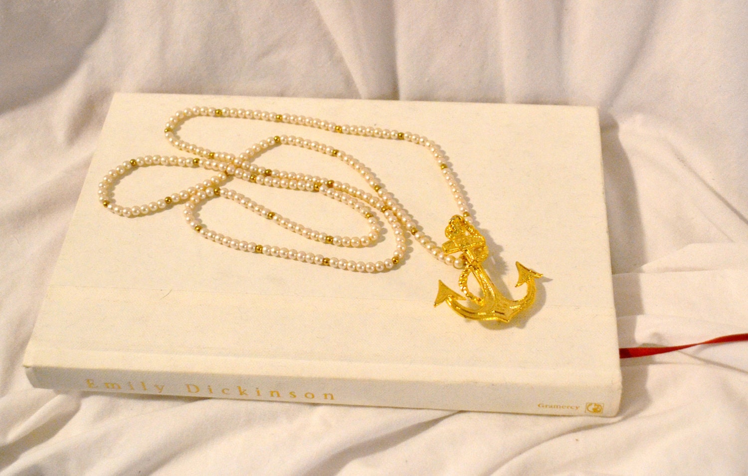 Anchor Vintage Pin and Pearl Necklace