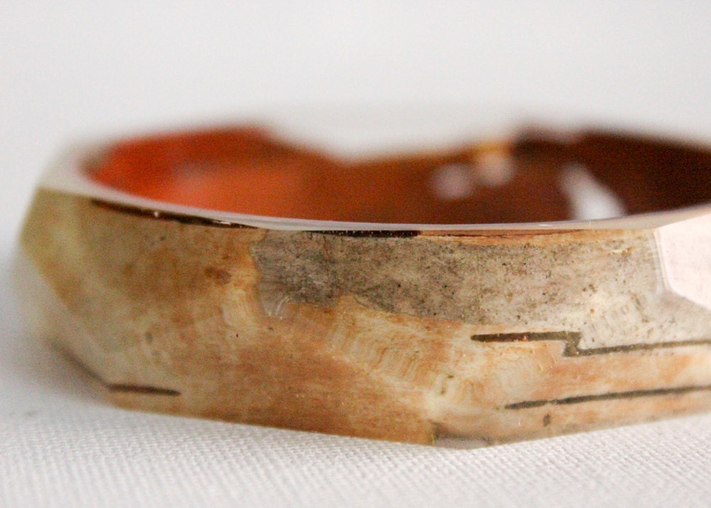 Birch bark eco resin bangle with polygon facets