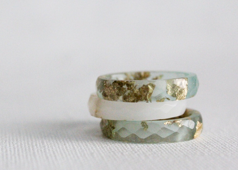 pale seaglass size 8 thin multifaceted eco resin ring