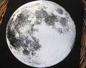 Moon back patch, handmade screenprinted, white on black