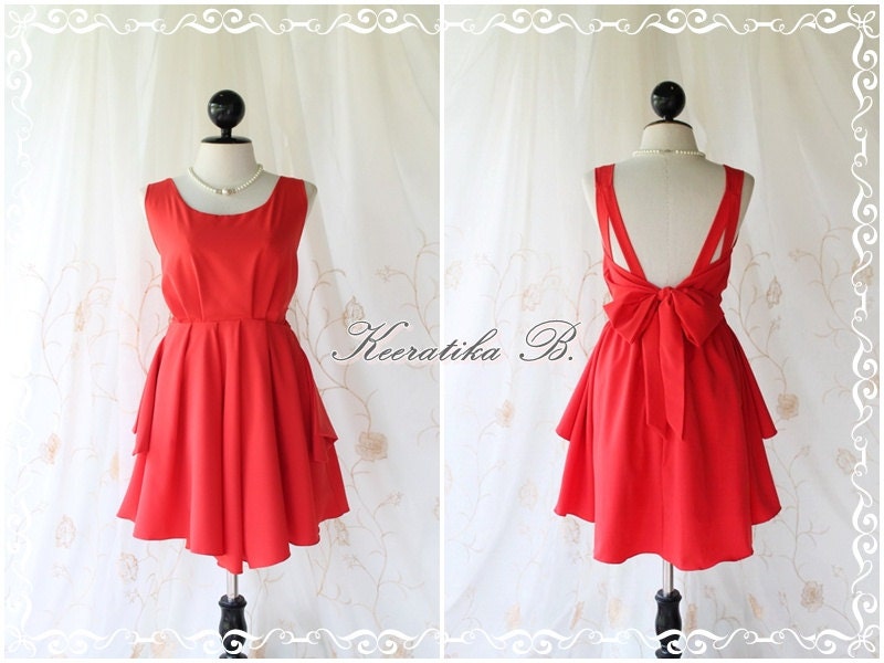 A Party - V Shape Dress - Cocktail Dress Wedding Bridesmaid Dress Party Prom Dress Backless Dress Homecoming Bright Red Dress