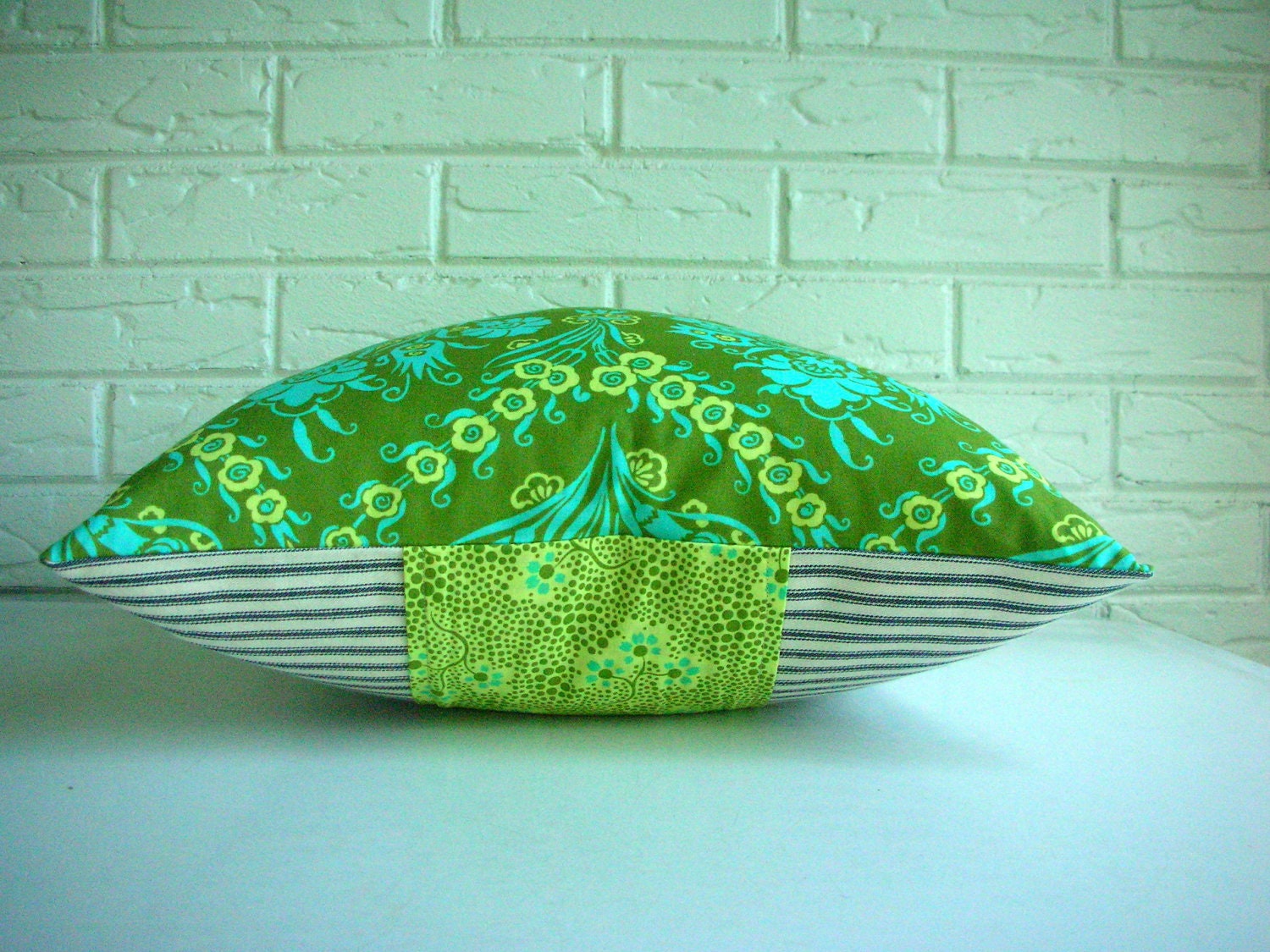 Pillow Cover Decorative Throw - Amy Butler Cameo - Colorful Turquoise Citrine Olive Green Floral - Boho Chic Girls Room Nursery Vintage