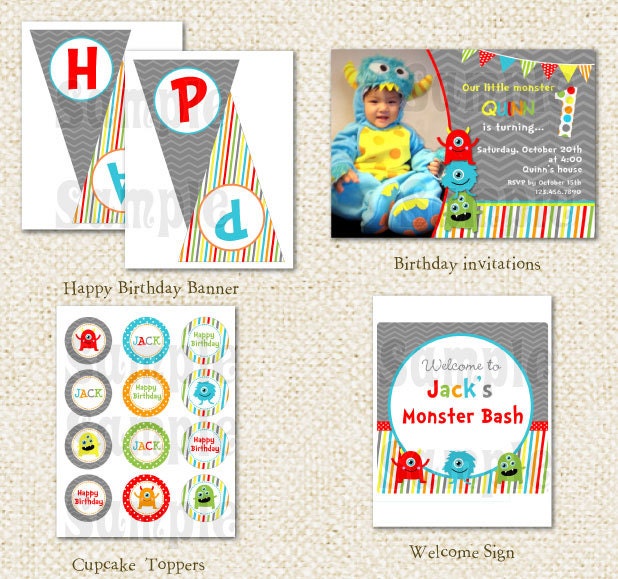 Monster - DIY Printable Personalized Birthday Party Package Party Pack Invitations