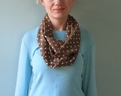 brown polka dot upcycled lightweight infinity scarf