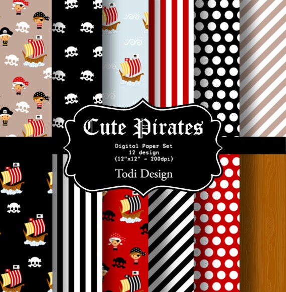 Cute Pirates- INSTANT DOWNLOAD Digital Paper Set Il_570xn