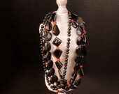 50% SALE Multi Strand Black JET/GLASS and possibly Carnelian /  Vintage Necklace / Preview Listing