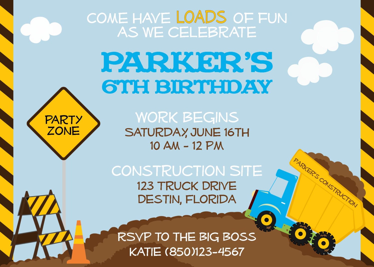 Construction Dump Truck Invitation - Birthday Party - Boy DIY Printable Il_570xn