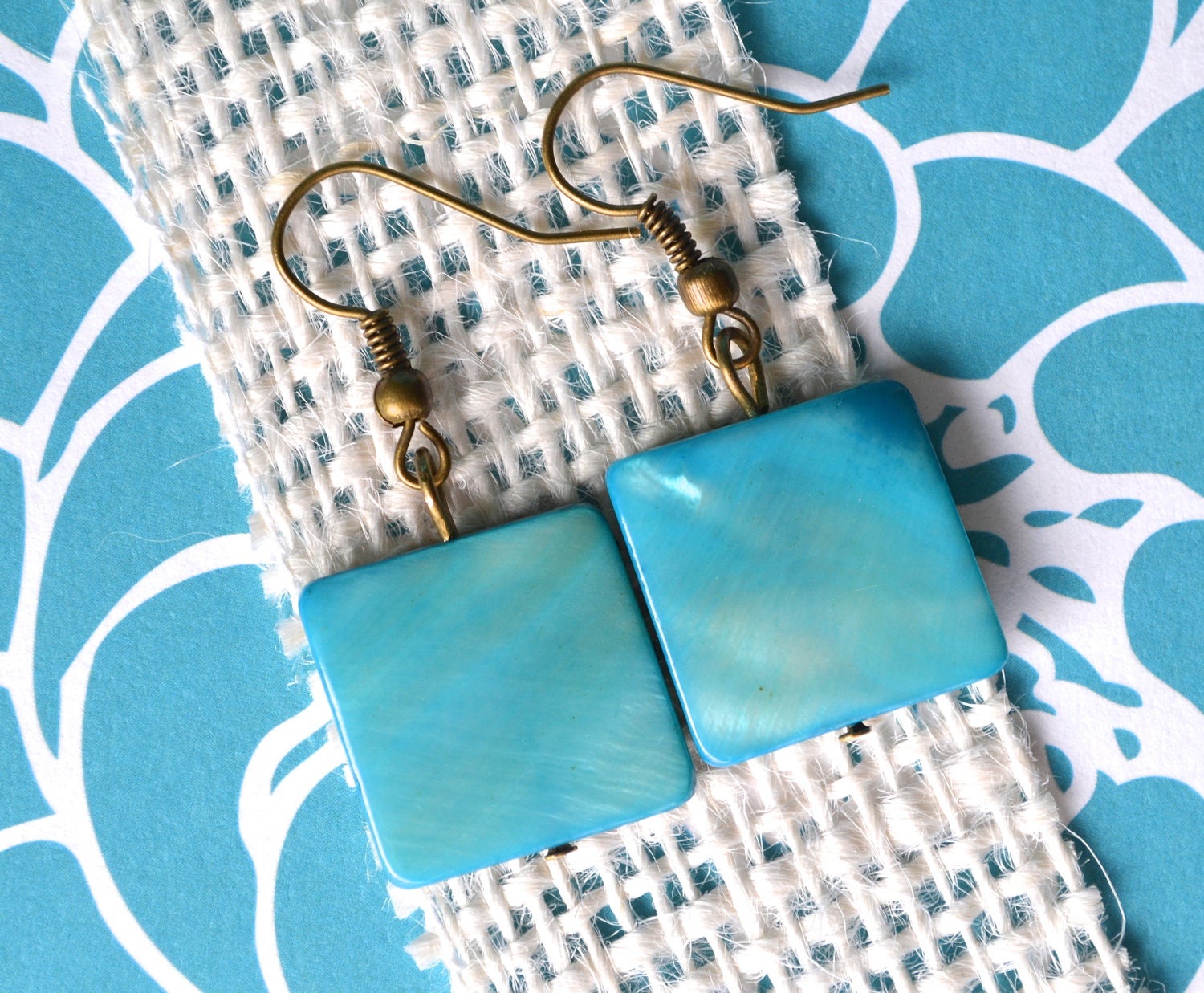 Ocean Blue Mother of Pearl Squares . Earrings . IMPERFECT CLEARANCE SALE