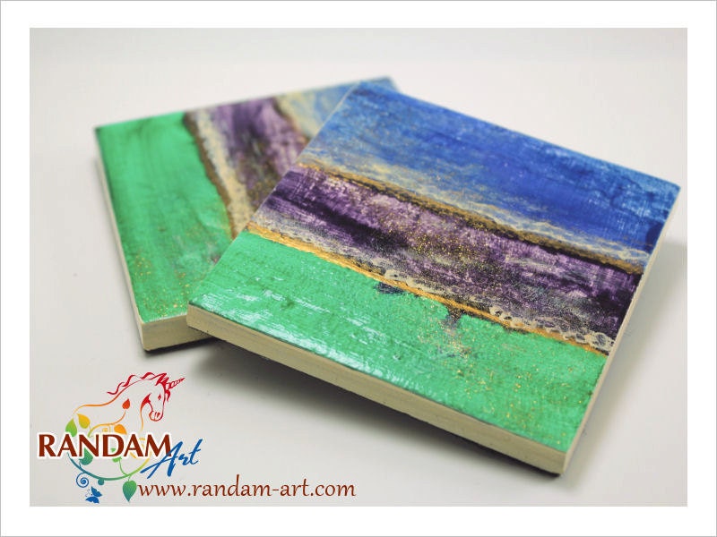 Hand Painted Tile Coaster, Spoon Rest, Trivet, Tile Art. OOAK.