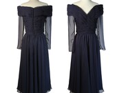 Party Cocktail Dress Gown. Ruched Grecian Goddess Sapphire Blue. Off the Shoulder Sweet Heart Neckline. Vintage 1980s. VICTOR COSTA. Small