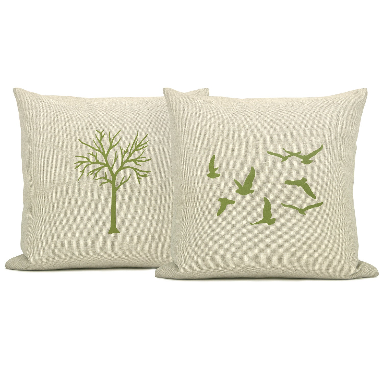 Personalized pillow cover, Custom pillow, 18x18 pillow cover - Apple green and natural pillow cover with any of our natural history prints