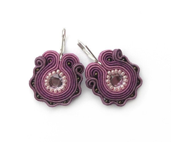 Purple ombre floral earrings flower flowers spring hand embroidered earrings soutache earrings - mintESSENCE