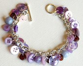 Vintage button charm bracelet, hues of violet