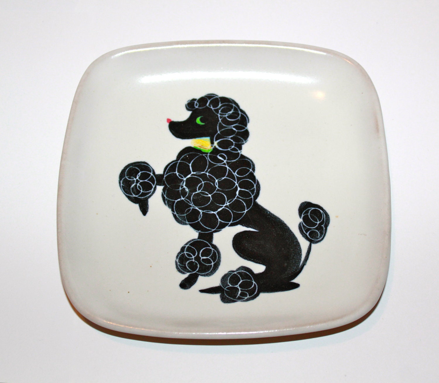 Vintage Black Poodle Stoneware Dish
