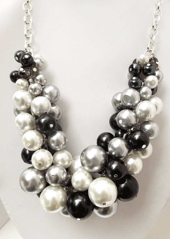 Chunky collana di perline, perle Swarovski Nero, bianco, argento &, istruzione perla collana collana oversize