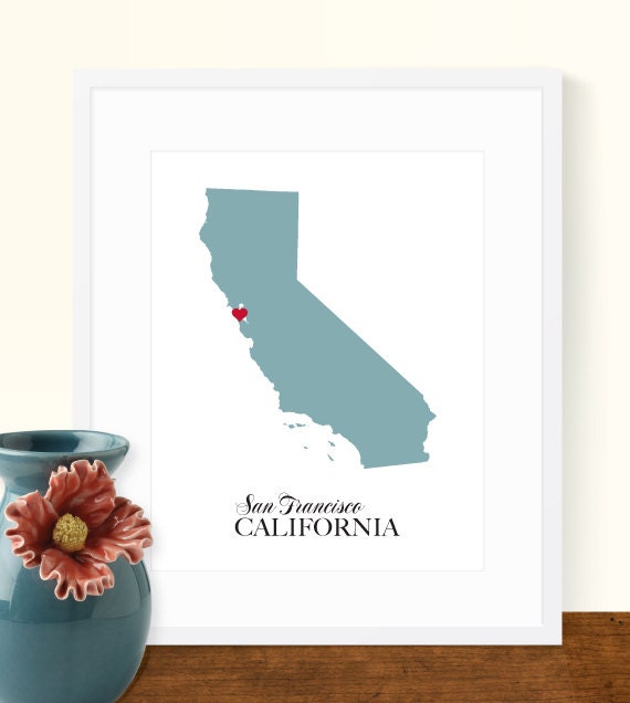 Custom California, Personalized State Print, State Love, State Map, Country, Heart, Silhouette, 8 x 10 Wall Art Print