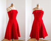 1950s Dress - 50s Dress - Red Velvet Party Dress