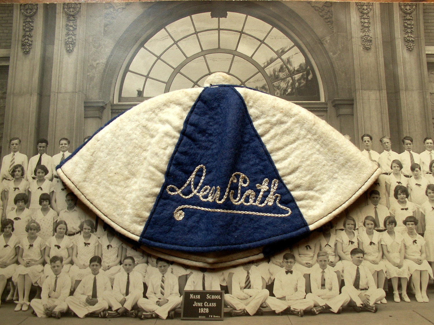 Vintage Deerpath Middle School White and Blue Beanie - Lake Forest, Illinois - CopperAndTin